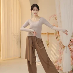 Women Modern Dance Shirts Long Sleeve Cotton Square-Cut Collar Ballet Classical Dancing Tops Jazz Tights Latin Dance Clothes