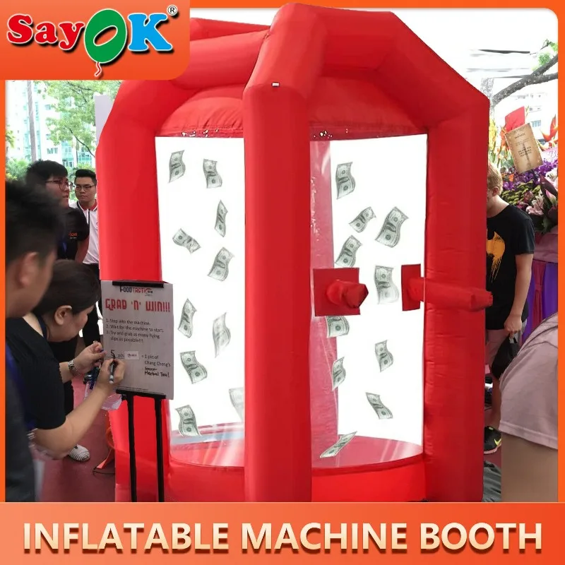 

Sayok 1.5x2.5m Red Inflatable Money Machine Booth Inflatable Cash Cube Machine for Party Event Promotion US Warehouse