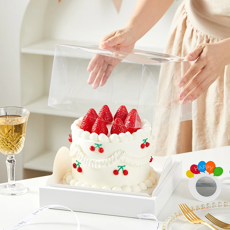 5/10 Pcs Square Transparent Cake Box 4/6 Inch – Clear PVC and White Cardboard Dessert C... - SKU TCB00943 - UGI Packaging