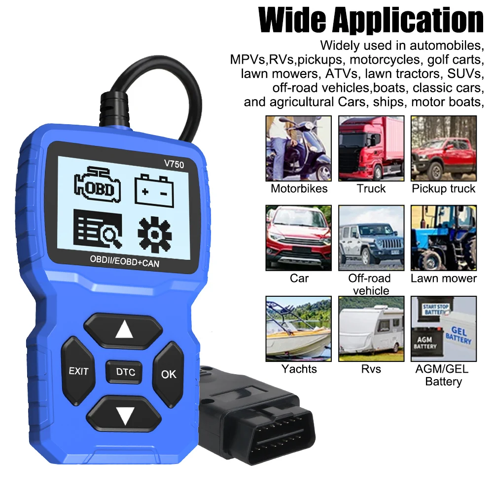 V750 Multi-language OBD2 Scanner Battery Tester Code Reader Check Engine System Car Diagnostic Tool Read Vehicle Information