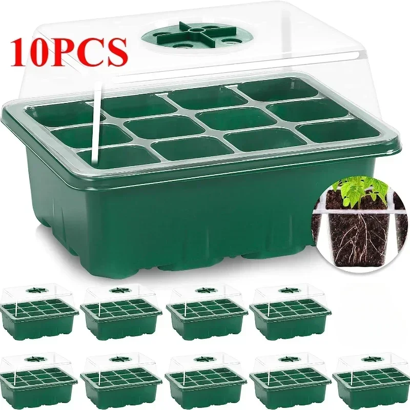 10PCS Seedling Trays Seed Starter Kit Mini Propagator Plant Grow Kit with Humidity Vented Domes and Base for Seeds Starting