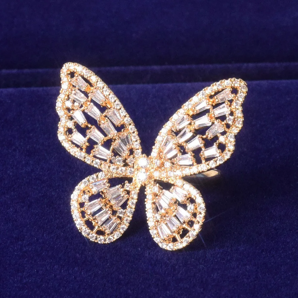 Fashion Rings Trendy Shining Butterfly Adjustable Opening For Women Crystal Acrylic Inlay Party Hand Accessories Jewelry