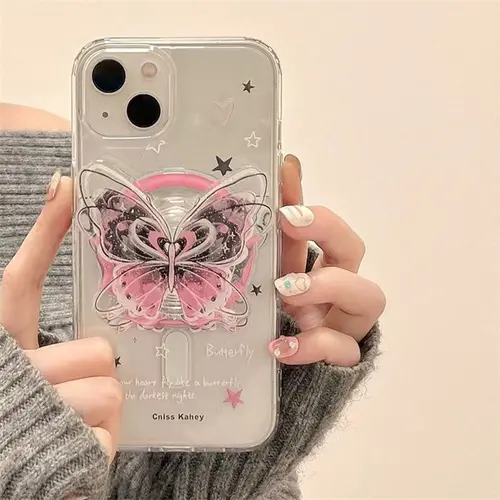Korean Cute Pink Butterfly Magnetic Holder Phone Stand GripTok Grip Tok Support For iPhone For Magsafe Accessories Phone Holder - Image 3