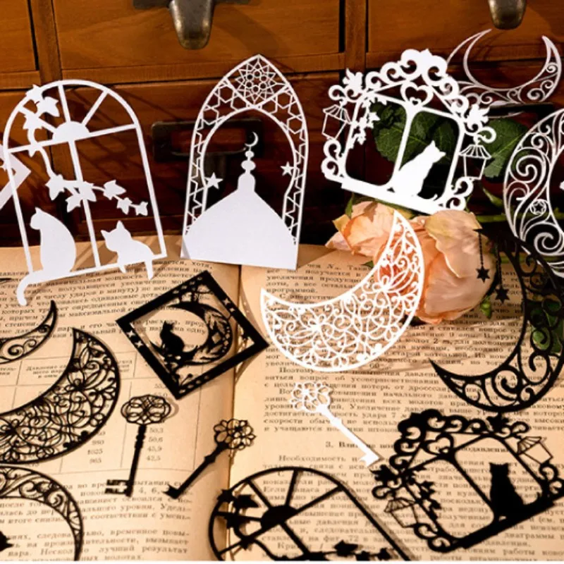 

Vintage Flower Window Butterfly Moon Decorative Material Paper Hollow Lace Background Paper Scrapbooking Diary Lable Journaling