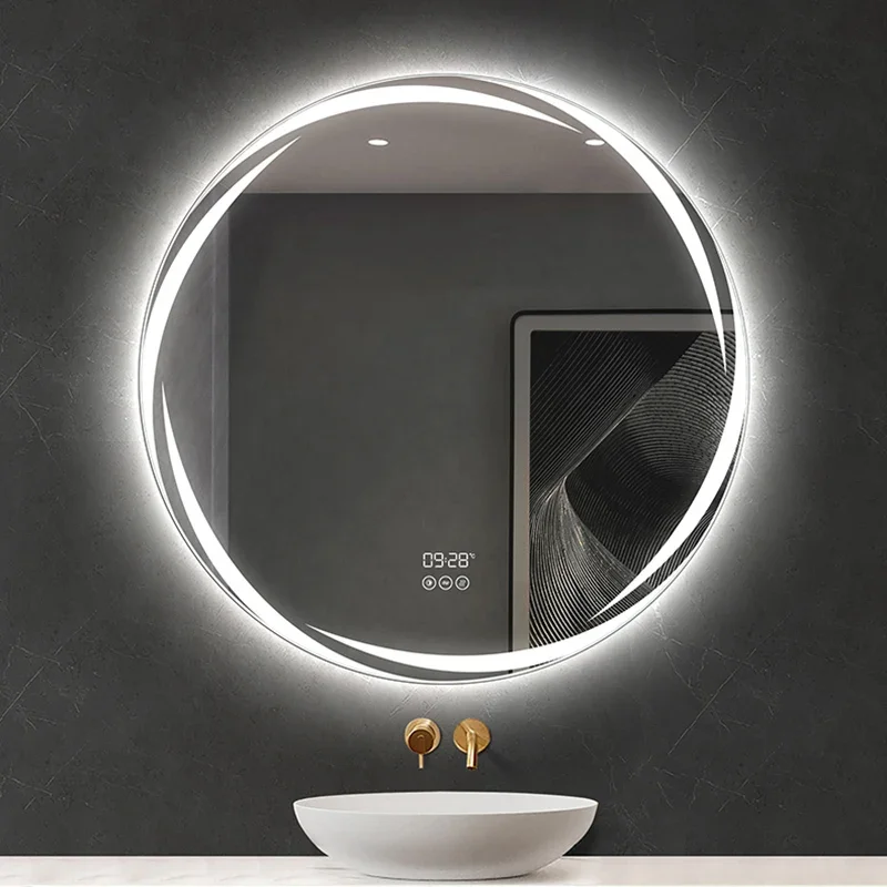 

Умное зеркало для ванной комнаты, светодиодные светильники для туалета, круглое Настенное подвесное зеркало для ванной комнаты, зеркало с сенсорным экраном, большие зеркала EB5BM
