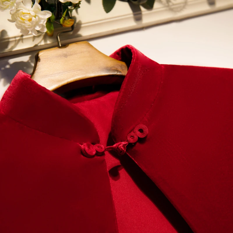Stand-up Collar Loose Velvet Shawl Autumn Winter Short Vintage Cheongsam Vest Cape Cloak