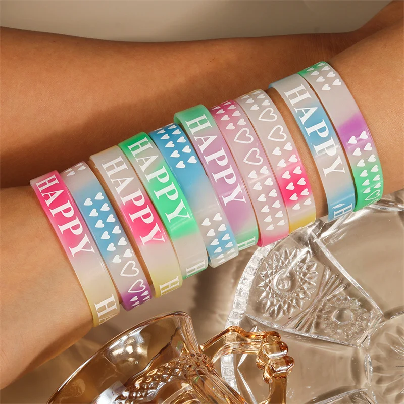 Zufällige 10 Stück Liebesherz-glückliche Silikon-Armbänder für Erwachsene und Kinder, beste Freunde, Schmetterlingsarmbänder für Geburtstagsfeier, Schmuck, Geschenke – Detail 2