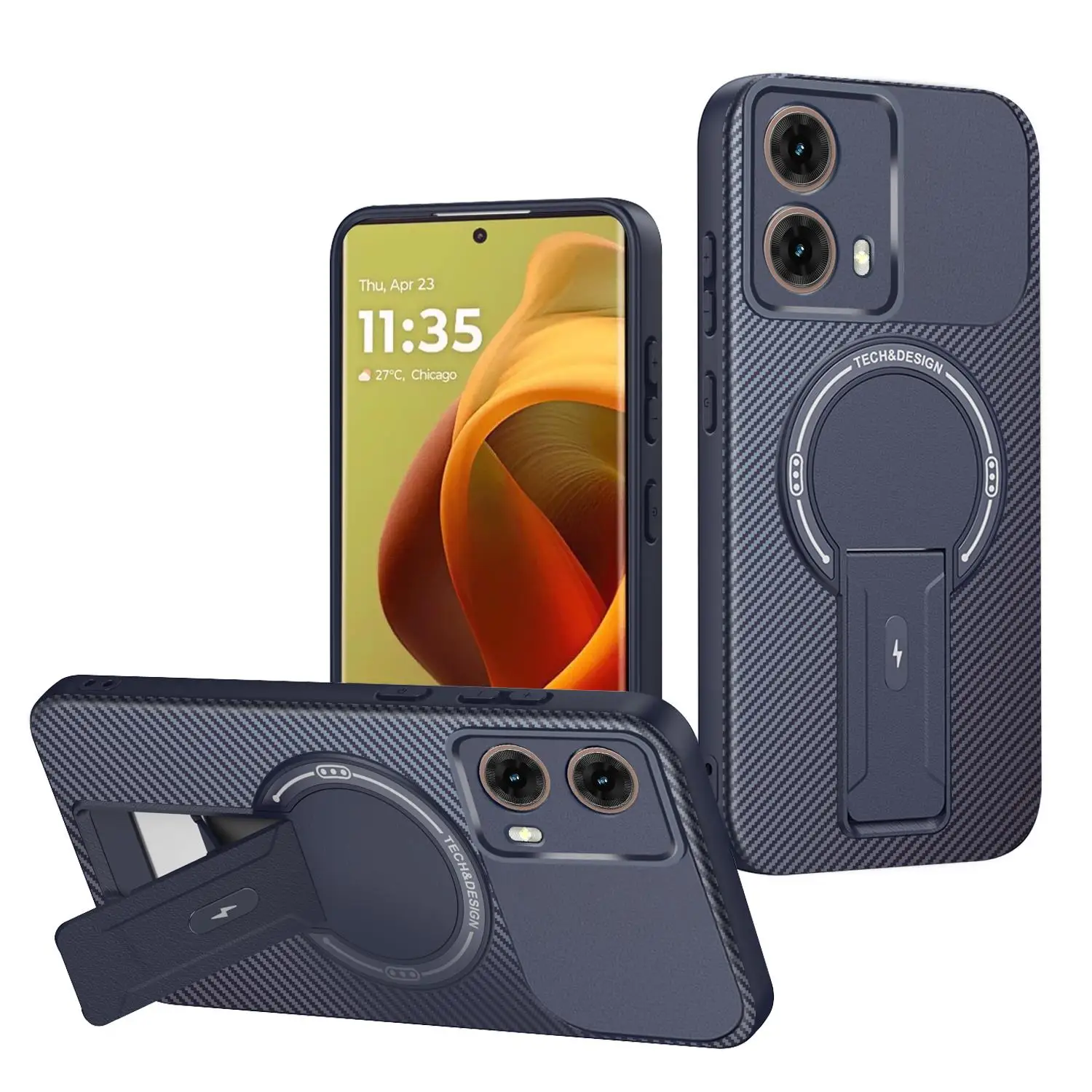 Premium Magnetic Carbon Stand Case - Luxury Shockproof 5G Phone Back Cover, 6 Vibrant Colors
