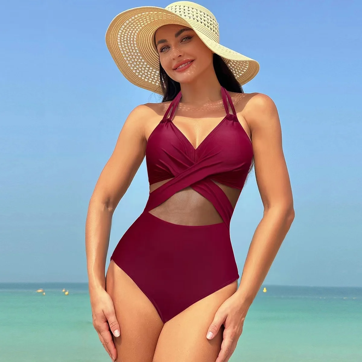 One-Piece Monochromatic Swimsuits for Women, Sexy Swimming Wear, Oversized Swimsuit for Ladies