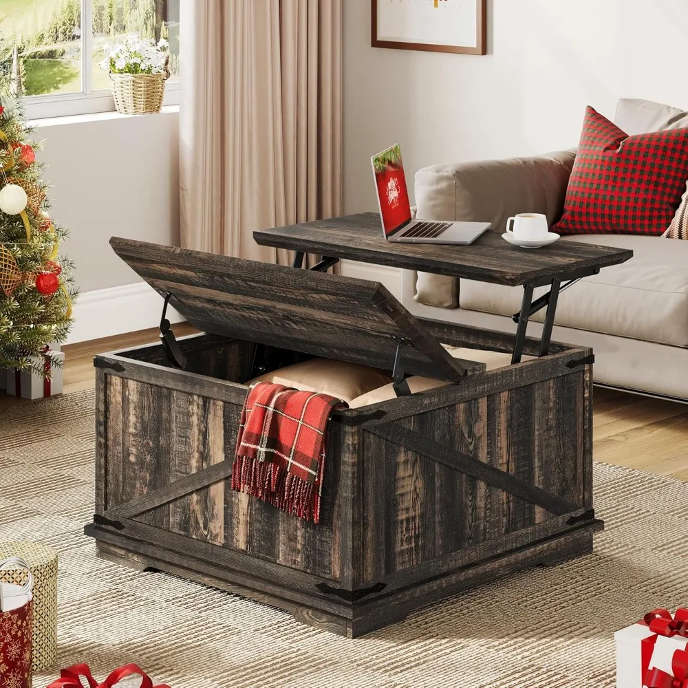Farmhouse Lift Top Coffee Table,  Square Wood Center Table with Large Hidden Storage Compartment 3