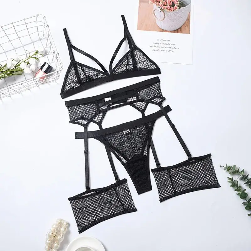 Women Lingerie Set Bra Garter Belt G-string Thong