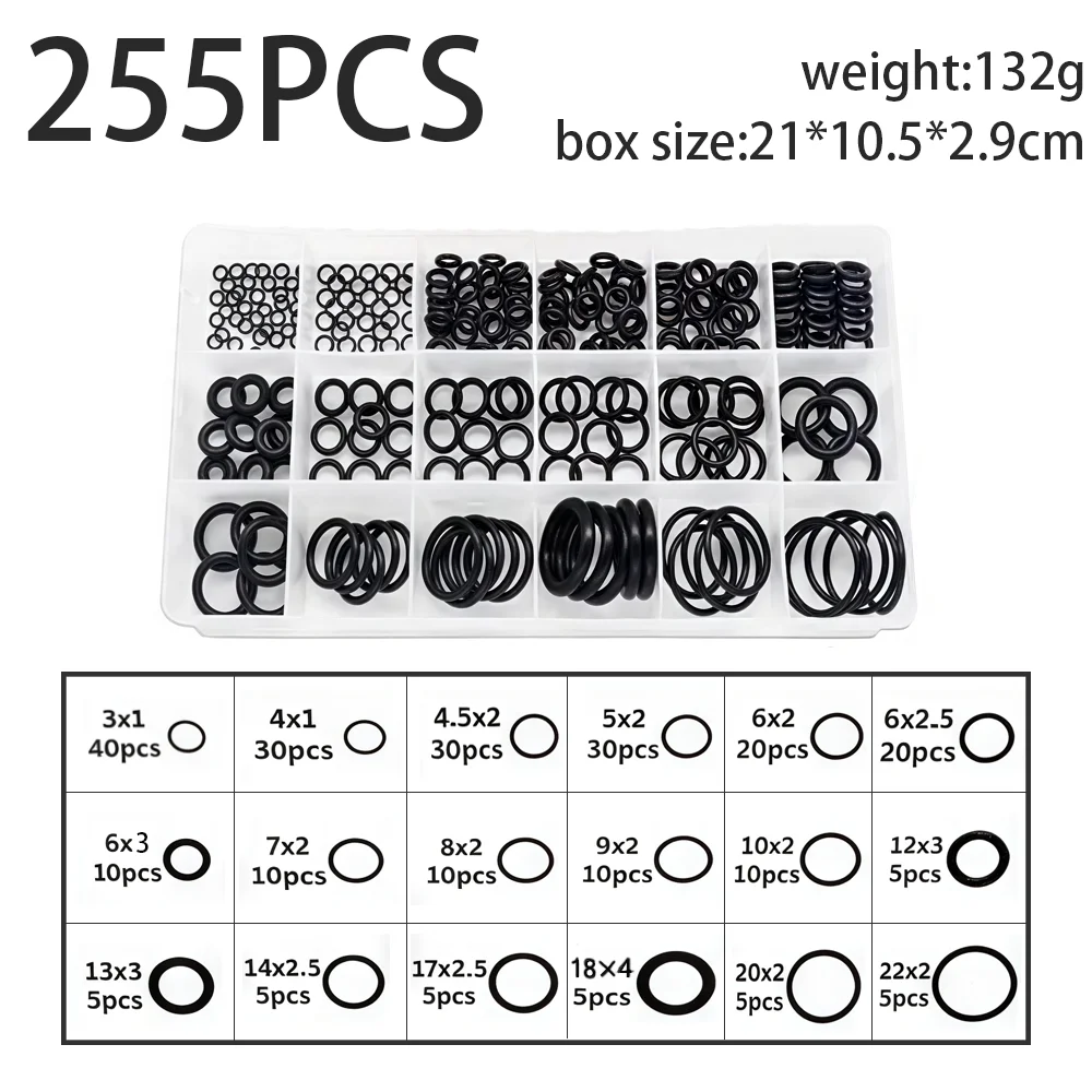 255pcs Rubber O Rings Kit 18 Size Metric NBR Washer Gasket Sealing Assortment Kit Plumbing Faucet Automotive Air Gas