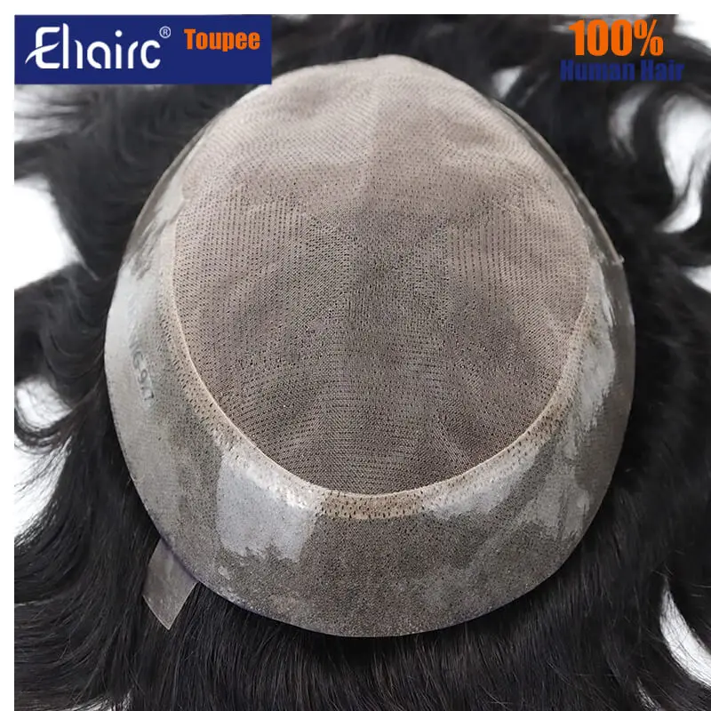 Male Hair Prosthesis Mono with Soft Pu around Durable Toupee Hair Men Breathable Man Wig 100% Human Hair Prosthetic Hair Men