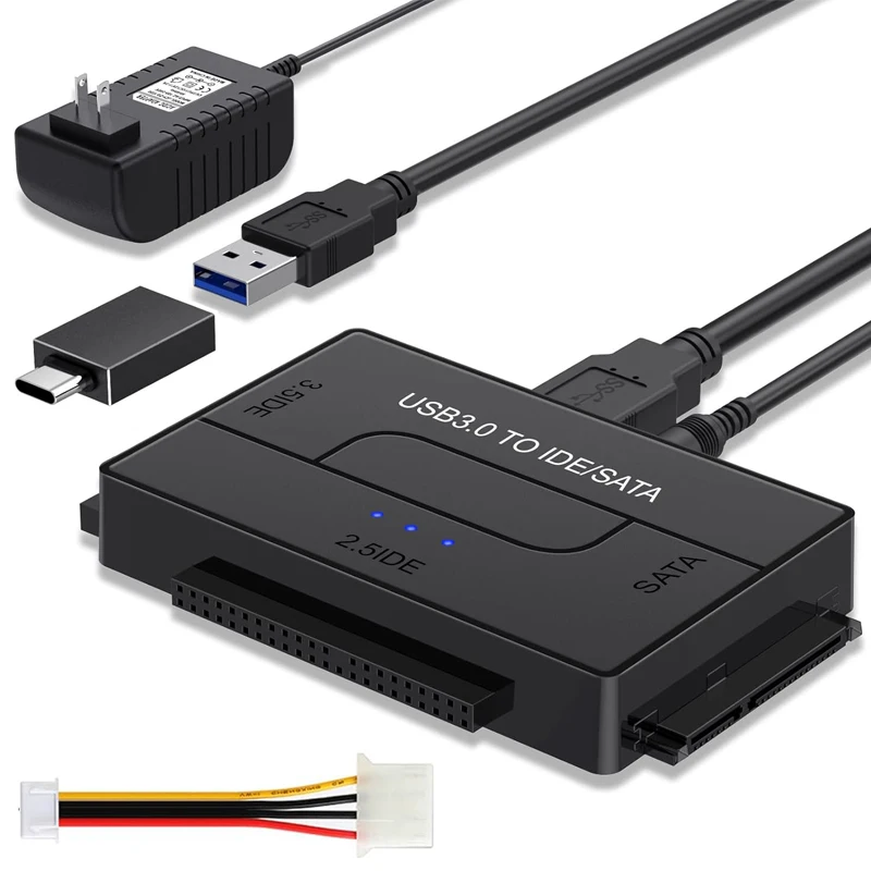 SATA/IDE to USB 3.0 어댑터 범용 2.5/3.5 인치 IDE SATA HDD SSD 용 하드 드라이브 어댑터 변환기 (12V 2A 전원 어댑터 포함)