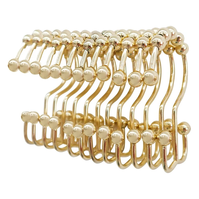 Shower Curtain Rings Hook Set Of 12,Stainless Steel Rust Proof Double Glide  Roller With Eight Bathroom Curtain Hook Gold