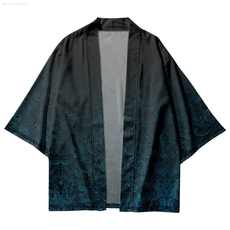 Cárdigan Vintage con estampado geométrico degradado para hombre y mujer, Kimono japonés Yukata de playa, ropa de calle Haori, bata de talla grande