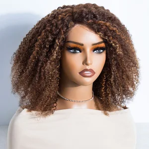 Afro Kinky Curly Wigs 250% Density Highlight Color Human Hair Wig T Lace Front Wig For Black Women Glueless Preplucked Curly Wig
