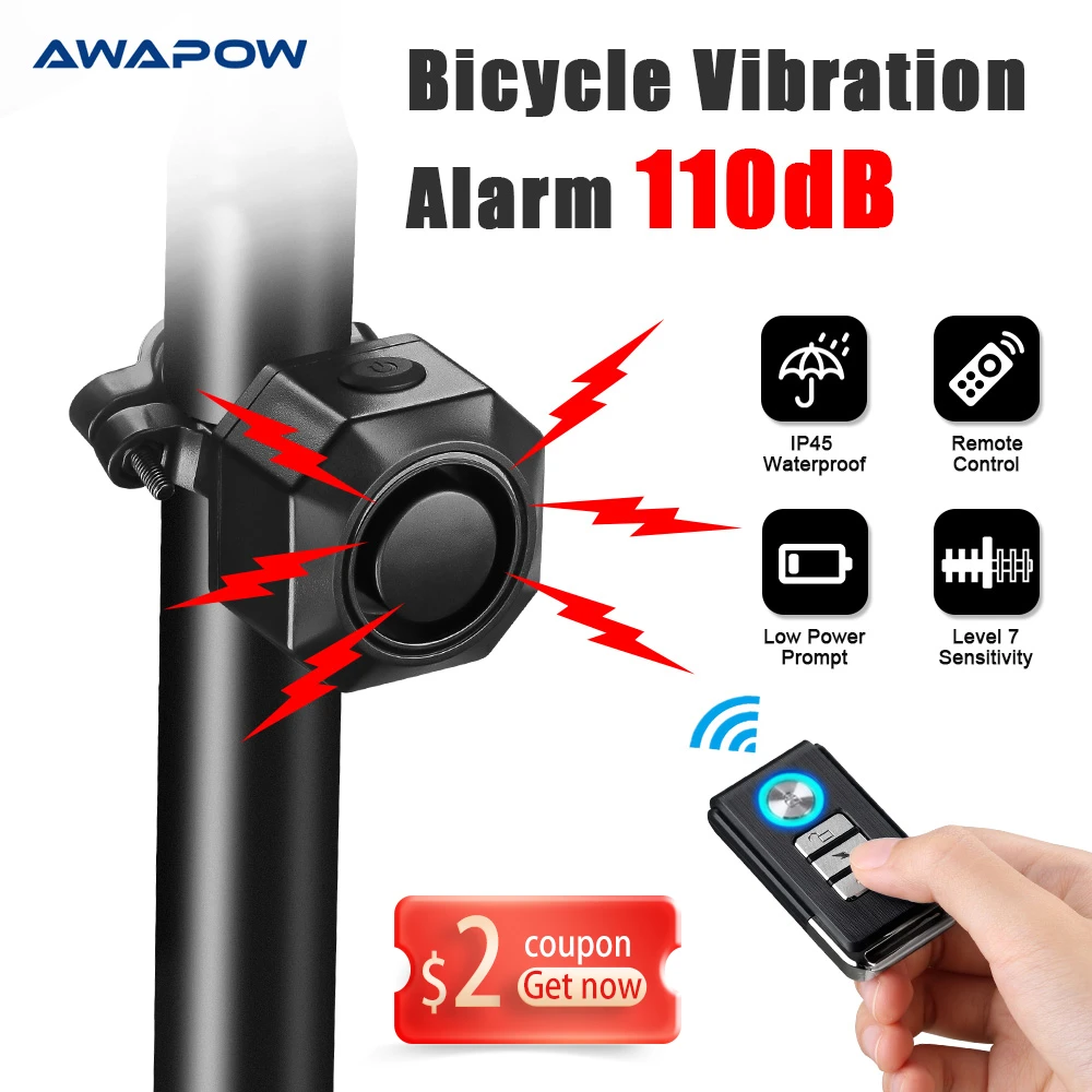 home security panic button Awapow Wireless Bike Vibration Alarm USB Charging Motorcycle Bicycle Alarm Remote Control Anti-theft Bike Detector Alarm System panic button for seniors