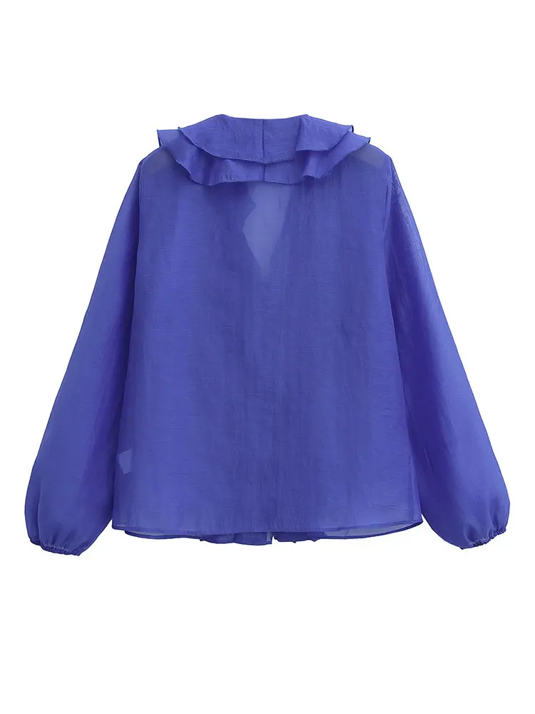 HH Women Fashion Ruffles Blouses V-Neck Button Long Sleeve Shirt Spring Summer Casual Office Lady Solid Chic Tops