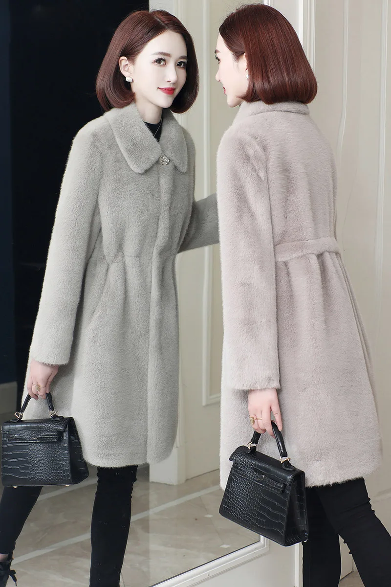 

2023 Women's Clothing Mid-length Thickened Waist Faux Fur Coat Winter New 0911