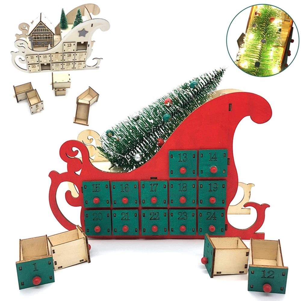 Christmas Advent Calendar Ornaments Wooden Luminous Decoration Gadget with  24 Drawers with LED Light Storage Home Party Gifts - AliExpress