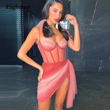 

Eightree Gradient Pink Short Mini Evening Dresses Sleeveless Sweetheart Formal Club Party Night Dress Prom Gown Robe de Soiree
