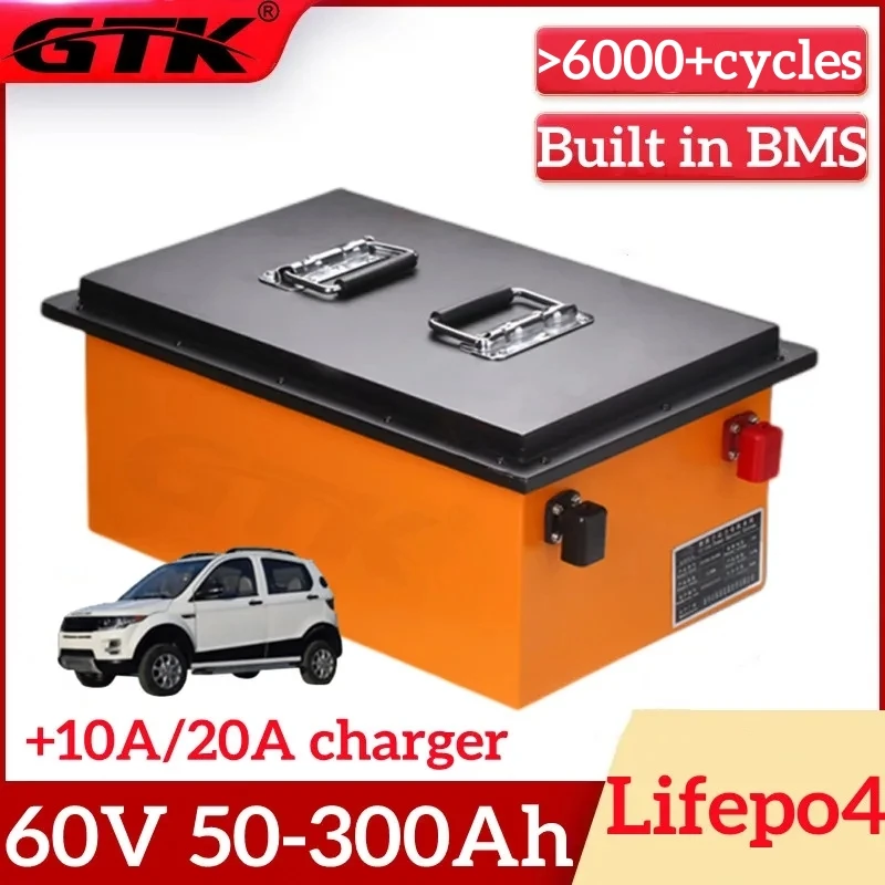 

GTK 20S Lifepo4 Battery 60V 50Ah 70Ah 90Ah 100Ah 150Ah 180Ah 200Ah 300Ah Batteria for 3KW 6KW Scooter Tricycle Motorcycle EV RV