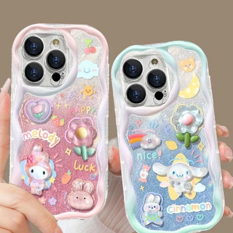 

Sanrio Cinnamoroll Melody Phone Case Shockproof Drop-proof Transparent Soft Cover Anime Case for IPhone 15 14 13 12 Promax Pro