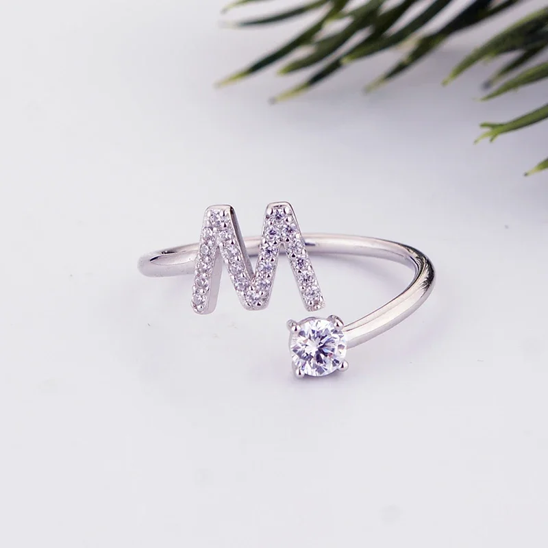 925 Sterling Silver Adjustable Letter A-Z Alphabet Adjust Open Rings For Women Bridal Wedding Wholesale Indie Anillos 2024 New 5