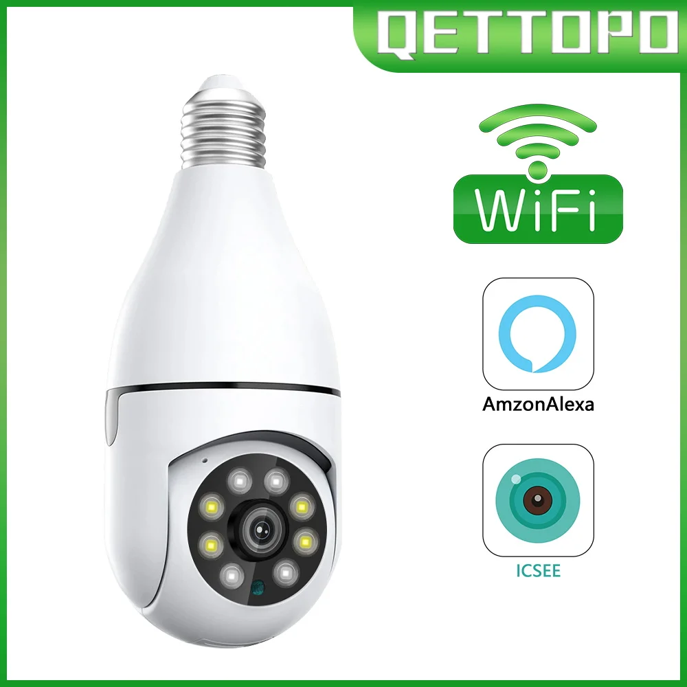 

Qettopo 4MP E27 Bulb Wifi IP Camera PTZ Wireless Night Vision Two Way Audio Baby Monitor Auto Tracking Home CCTV Camera iCsee