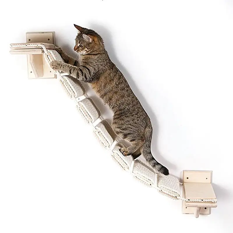 

Wall Mount Cat Ladder Wood Cat Climbing Step Bridge Climber Pet Supplies Ladder With Woven Ropes For British Shorthair Cats