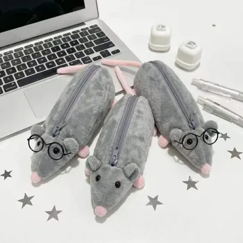 Astuccio di Grande Capacità, Portatile, Morbido al Tatto, con Motivo Floreale e Ratto, Chiusura a Cerniera, Design Simpatico a Forma di Topo, Astuccio per Cancelleria
