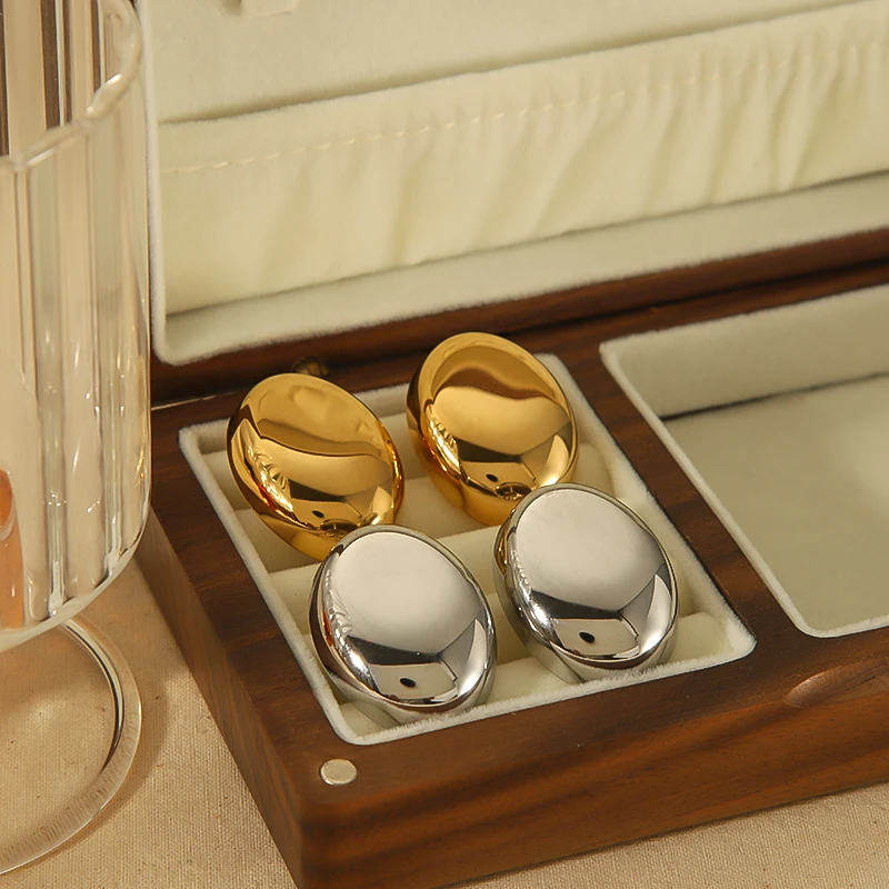Fashion 18K Gold PVD Plated Statement High Polish Smooth Oval Earrings Chunky Geometric Stainless Steel Earrings Jewelry 2