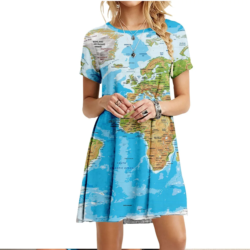 New Clothing For Summer Women World Map Dress Casual O