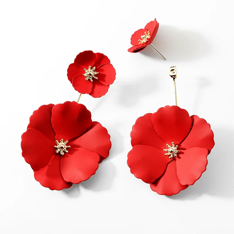 Drop Earrings Flower Earrings Golden Earrings Korean Cute Flower Drop Earrings For Women Fashion Double Layer Gold Metal Floral Statement Earrings Female Jewelry Gifts