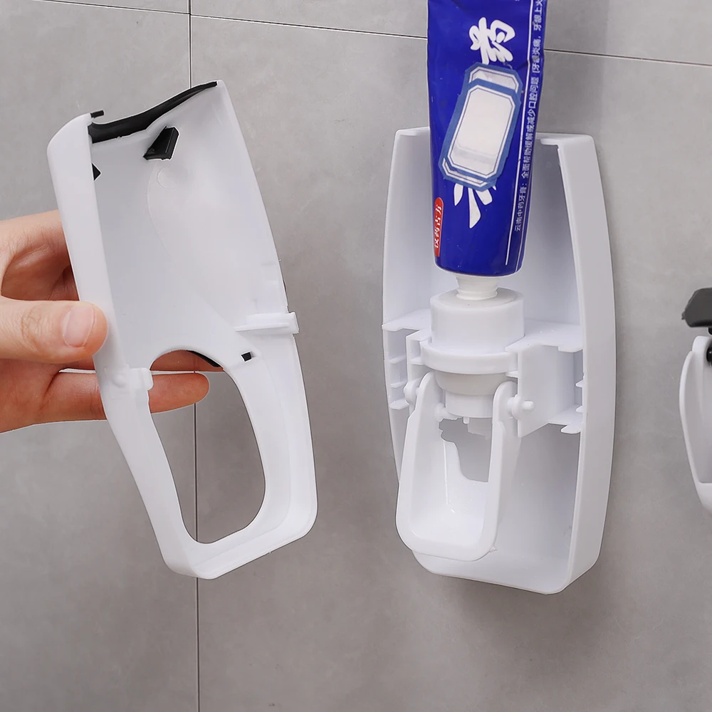 Toothbrush Holder with Toothpaste Dispenser Wall Mounted Toothbrush Razor Storage Rack Bathroom Toothpaste Squeezer