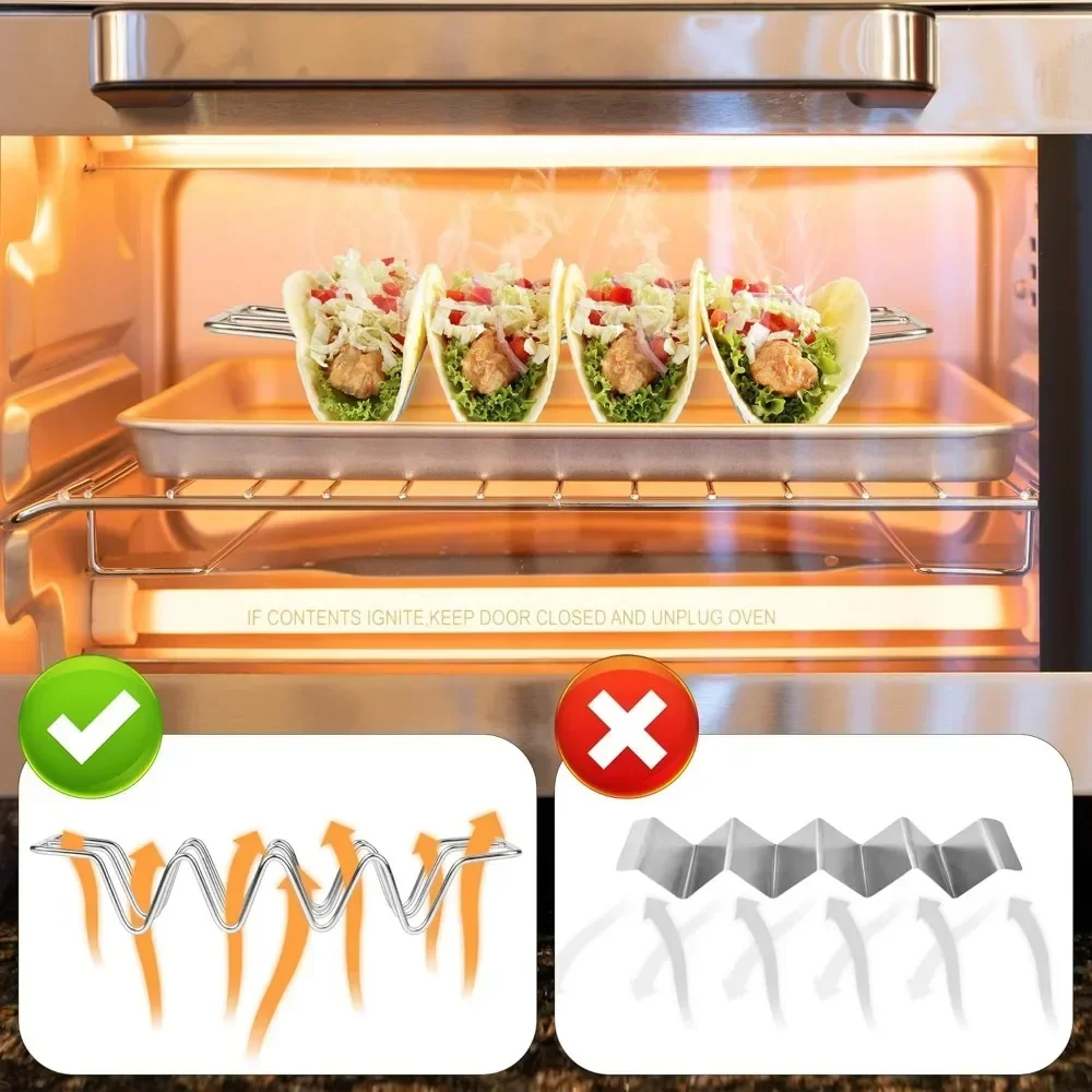 Mexican Taco Holder Stand Stainless Steel Tortilla Pancake Stand Holder Creative Wave Shape Tray Rack Kitchen Gadgets Pancake Tool Tortilla Press Taco Holder 4PCS
