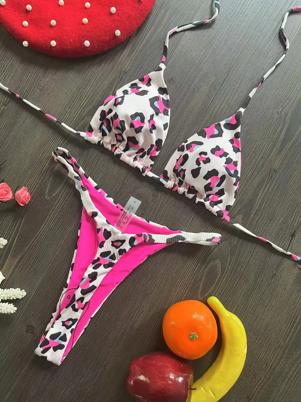Women's Cherry Print Brazilian Thong Bikini Set - Cute & Sexy Two-Piece Swimsuit