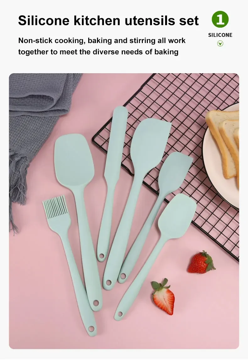 Description Picture 5 of item6 Pieces Silicone Spatula Set Food Grade Non Stick Heat Resistant Spatulas Turner for Cooking Baking Mixing Baking Tools
