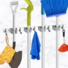 4 Racks With 5 , Silver Broom Holder Mop Hanger Garden Kitchen Tool Organizer 4 Racks, Wall Mounted 1