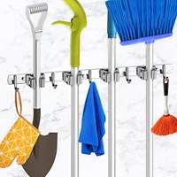 4 Racks With 5 , Silver Broom Holder Mop Hanger Garden Kitchen Tool Organizer 4 Racks, Wall Mounted 1