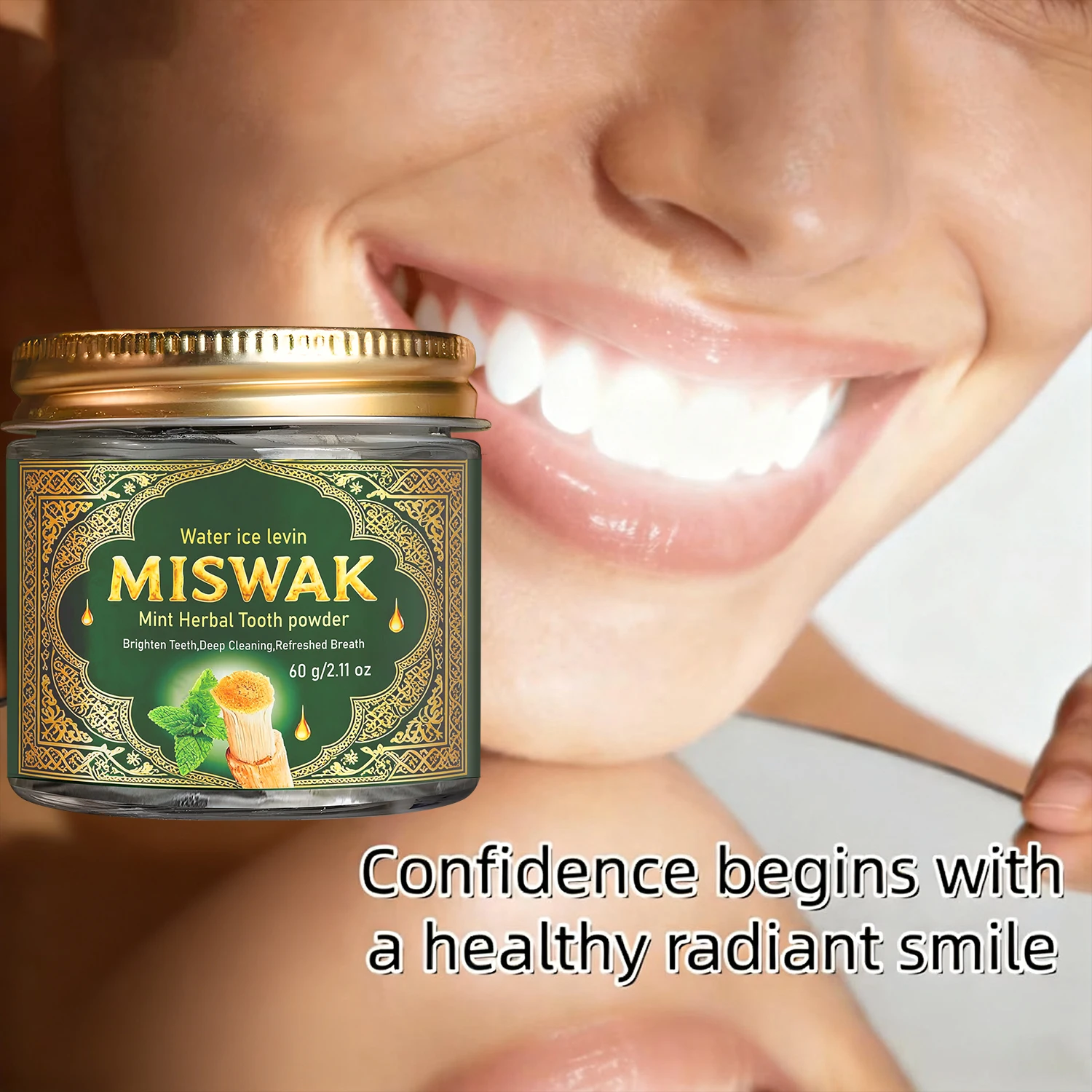 Natural Mint Herbal Tooth Powder for Whitening & Fresh Breath, 60g