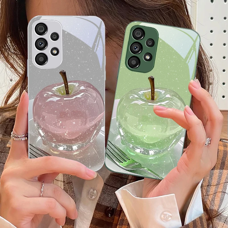 Crystal Apple Pink Purple Tempered Glass Phone Case