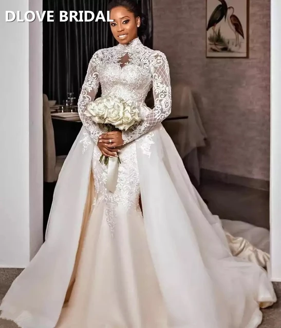 Expensive Prices Luxury Beading Wedding Dress High Neck Long Train New Bridal  Dress Novias - Wedding Dresses - AliExpress
