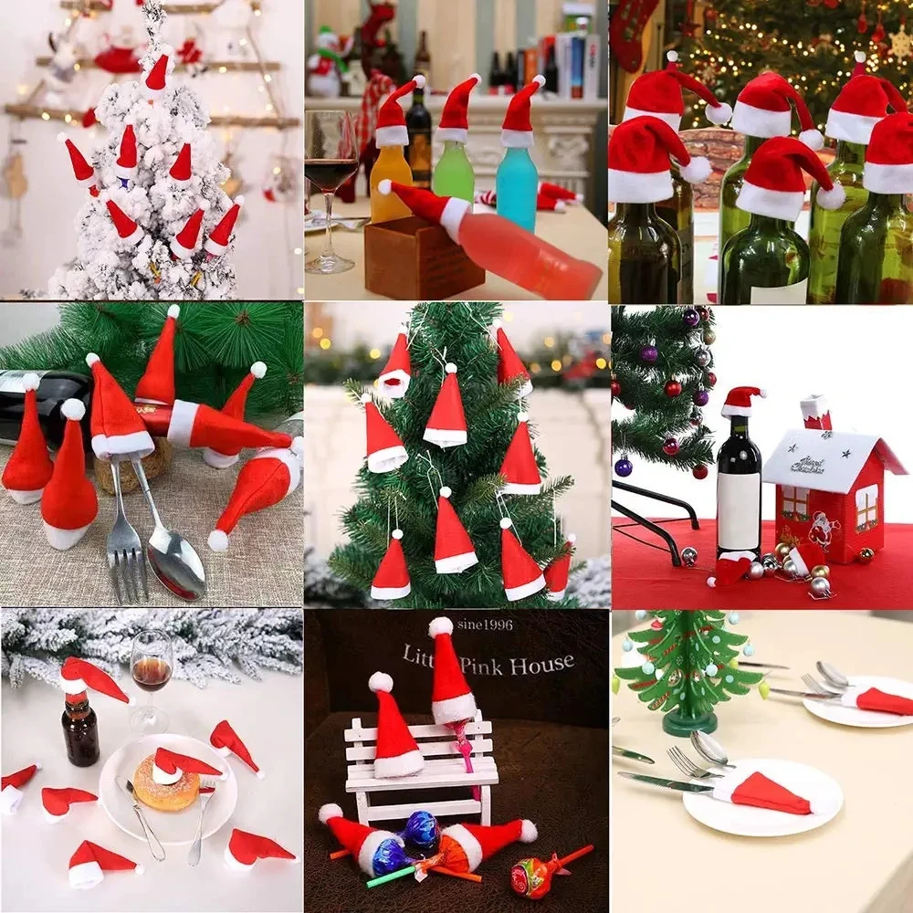 200/100/10/1PCS Christmas Fork Knife Cutlery Bag Home Decor Xmas Hats Decorations Tableware Holder Bag Christmas Ornament