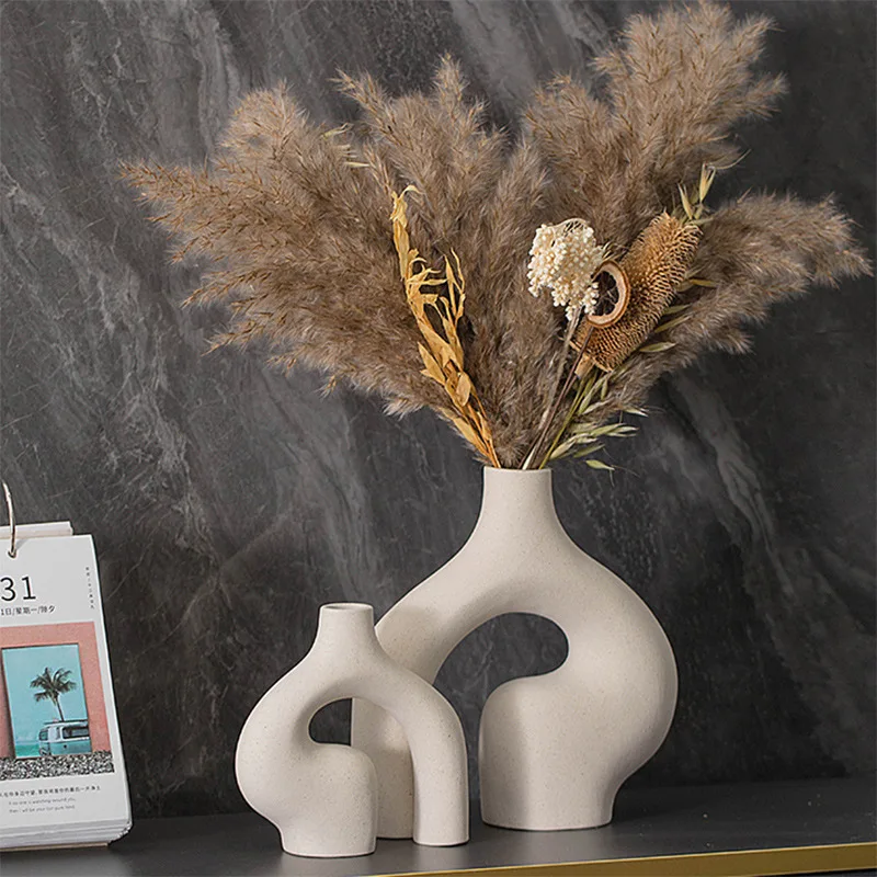 

2PCS Dry Flower Decorative Vase Bedroom Office Indoor Vase Scandinavian Modern Style Ceramic Pottery Room Decoration