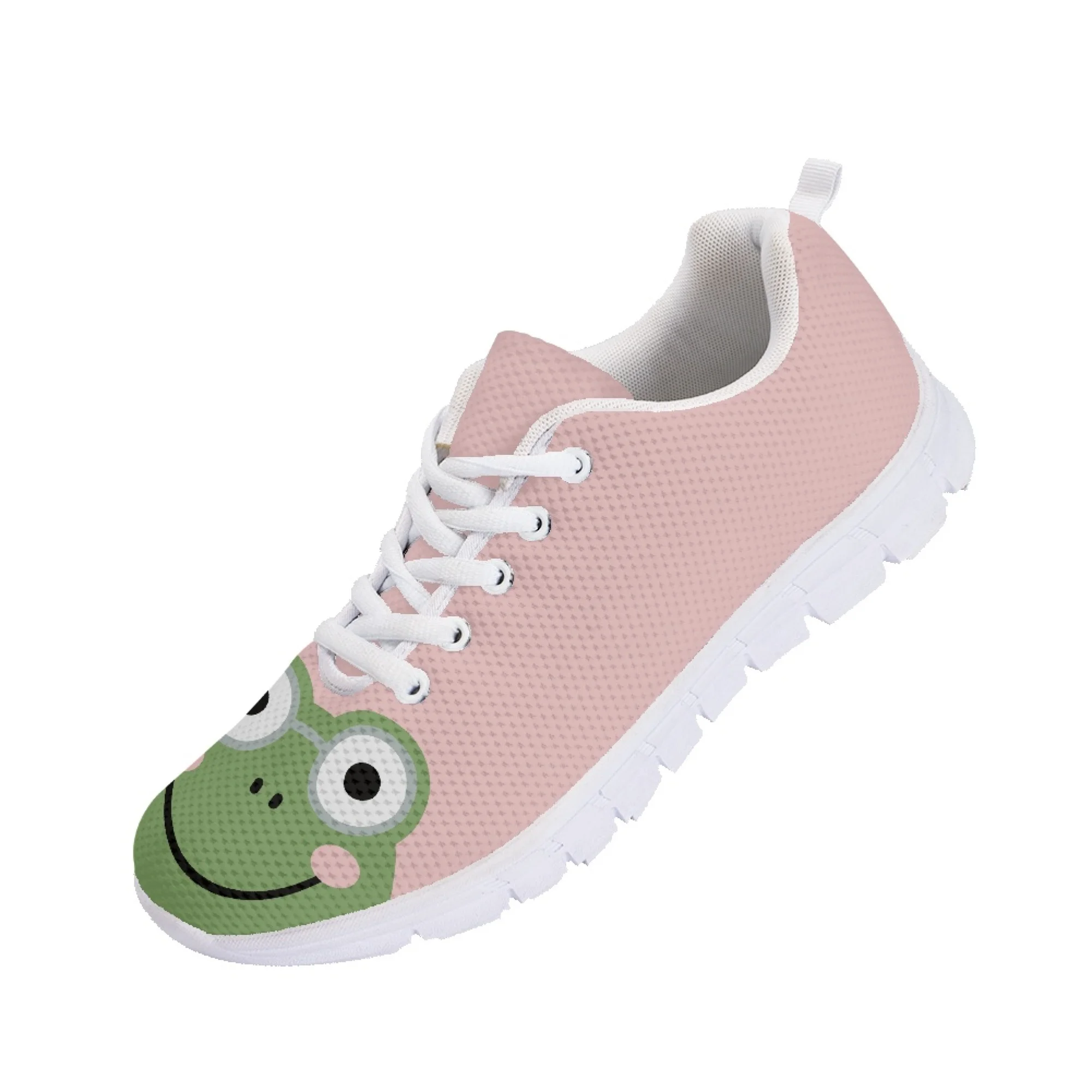 Yikeluo Cute Cartoon Pattern Print Lace up Flats Shoes for Women Ladies Breathable Mesh Sneakers Shoes Zapatos Mujer