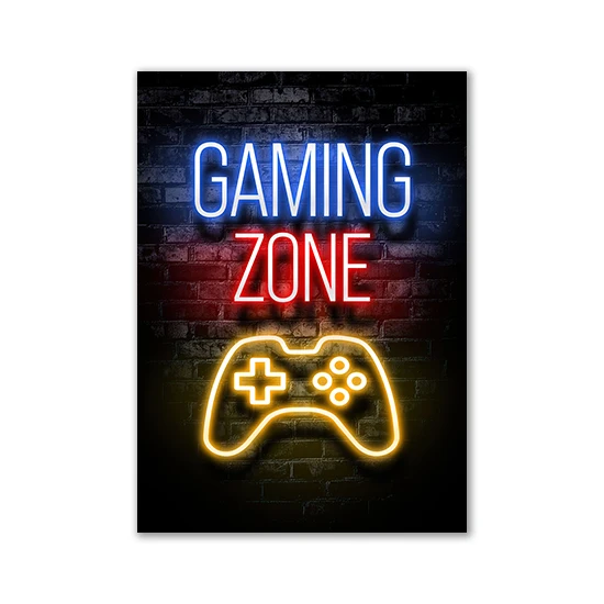 thumbnail image 1 of Imágenes de eslóganes de juegos con efecto neón motivacional, impresiones planas en lienzo, carteles y pinturas para la pared para la decoración de la sala de juegos, regalo para jugadores, 1 of 5