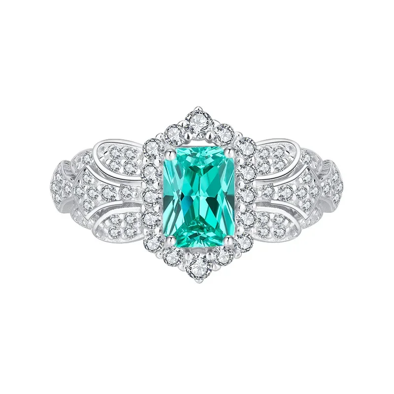 

Spring Qiaoer Vintage 100% 925 Sterling Silver 5*7MM Paraiba Tourmaline Gemstone Ring For Women Party Fine Jewelry Gifts