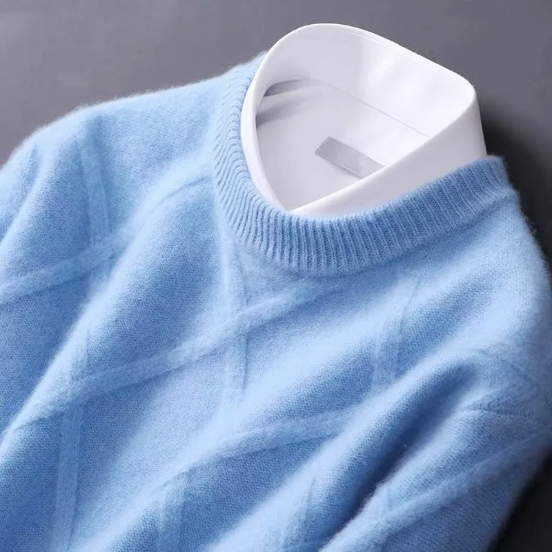 Description Picture 4 of itemAutumn/Winter Korean New Cashmere Men's Cold Resistant Knitted Top Solid Round Neck Pullover Casual Soft Keep Warm Sweater